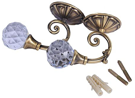 2pièces retenues de Rideaux,Embrasses à Rideaux,Supports de Rideaux en métal avec Boule de Cristal Transparent,Retenues de Draperie de Rideau,embrasses de tentures murales avec vis(Bronze foncé)