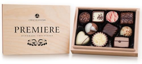 CHOCOLISSIMO Coffret Chocolat - Cadeau Pralines - 10 Chocolats Faits à la Main dans une Boîte en Bois - Idée Cadeau Femmes, Hommes, Papa, Maman, Anniversaire - Premiere Mini