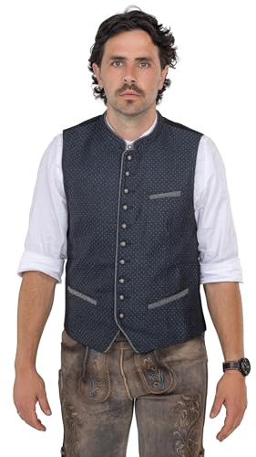 Schöneberger Lennard Gilet traditionnel pour homme | Pantalon en cuir vintage bleu | Gilet traditionnel Lennard, bleu, 56 cm