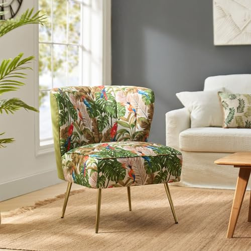 HULALA HOME Chaise de salle à manger - Rembourrée - Moderne - Sans accoudoirs - Avec pieds en métal doré - Motif floral - Pour salle à manger, salon, chambre à coucher - 66 x 76 x 79 cm (l x P x H