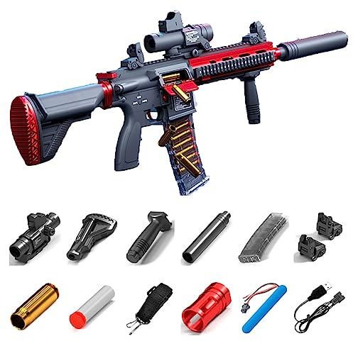 Pistola de Juguete Hecha de Nylon, Pistola de Agua Espuma Electronica Automatica, M416 Rifle de Francotirador, Pistola Aire Comprimido con Silenciador, Regalos para Niños y Hombr-Rojo