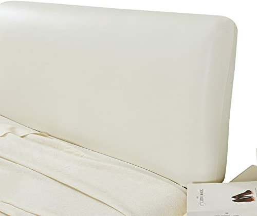 Bettkopfteil Hussen Bett Kopfteil Bezug/Überzug Elastisch Leder Kopfteilbezug Schwarz,Staubdichte All-Inclusive Dehnbare Schutzhülle Für Schlafzimmer Kopfteil ( Color : Beige white , Size : 170-190cm
