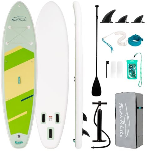FunWater 10' &11' Stand Up Paddle Board Sup Board, Aufblasbares Stand Up Paddle Board für Erwachsene, Alle Fähigkeiten mit Aller Zubehör, Paddel, Pump, Sitz (GRÜN & WEIß)