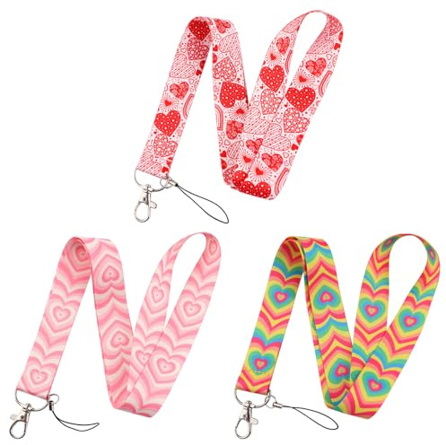 TRKETK 3 Piezas Cordón de Identificación, Correa para El Cuello con Forma de Corazón Lindo Cordón para Llavero Cordón Estético Preppy con Forma de Corazón para Maestros Enfermeras Estudiantes