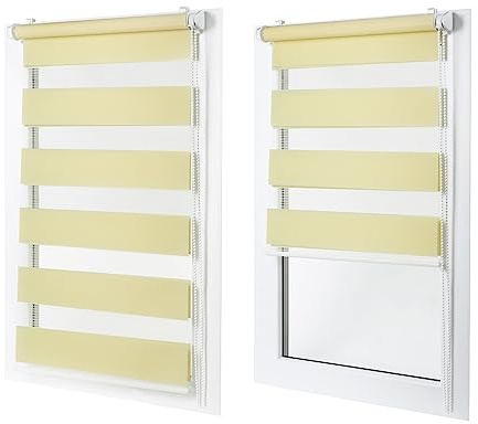 Doppelrollo ohne Bohren – Sichtschutz und Sonnenschutz, Klemmfix – Pfirsichgelb, 100 cm breit (Stoffbreite) x 120 cm hoch (Fensterhöhe) – Duo Rollo für Fenster/Tür, lichtdurchlässig/verdunkelnd