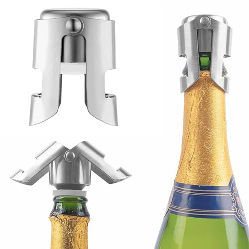3 cierres de champán de acero inoxidable, cierre para botellas de champán, apto para la mayoría de botellas de champán y champán (plata)