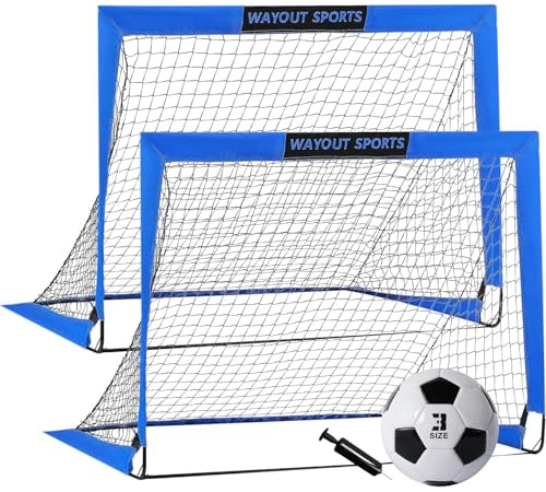 Wayout Sports - Porterías Fútbol Plegables para Niños y Adultos (Azul con balón, 120 x 90 x 90)