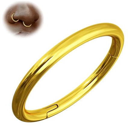 BodyBonita 1Pcs G23 Titanio Piercing Nariz - 18G Joyas para Perforar la Nariz Septum Piercing Cartílago labial Hélice Daith Concha Trago Torre Labret Ombligo Oro 8mm