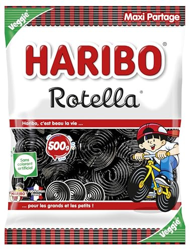 HARIBO - Rotella - Bonbons Réglisse - Sans Colorants Artificiels & Sans Gélatine - Sachet Vrac 500 g