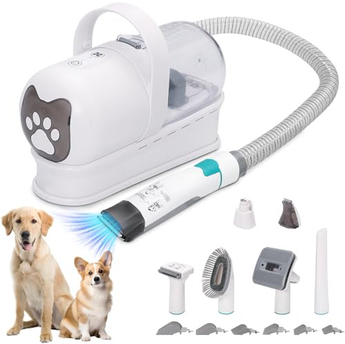 Kit per la toelettatura del cane con aspirapolvere e tagliacapelli, 13000Pa, aspirazione dei peli degli animali domestici, strumenti professionali 7 in 1 per la toelettatura per spargimento, a basso