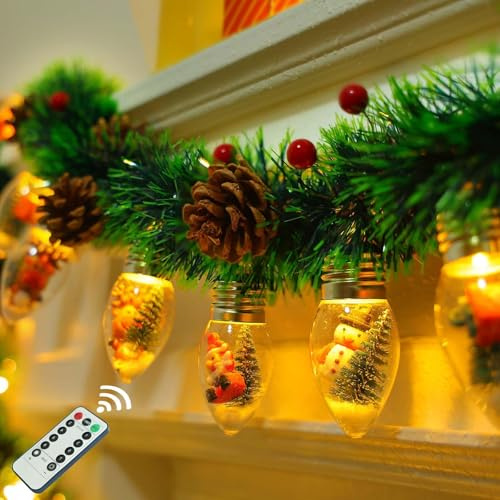 2.5M Weihnachtsgirlande Dekoration mit Lichtern,Tischdeko Weihnachten,Girlande Weihnachten Schneeflocke Lichterkette,Lichterkette Innen Weihnachten für Baum Treppen Kamin Geländer (Grün)