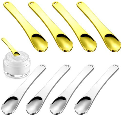 POPETPOP 8 Stück Metallspatel für Kosmetik Make Up Masken Hautpflege Spatel Hautpflegelöffel mit Aufhängeloch Kleine Glatte Beauty Werkzeuge für Cremeproben