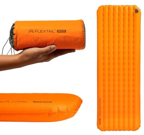 FLEXTAILGEAR Insulated Camping Mat with 5R-Value, 10cm Thick Sleeping Pad, PET Aluminum Coating, Double-Sided C-Shaped Air Cells, 20% Lighter, Waterproof Nylon, Double TPU Valve