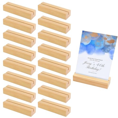 Zuuyye 16 Piezas Porta-Tarjetas de Madera con Ranura Recta, Porta-Tarjetas de Mesa para Bodas, Fiestas y Restaurantes