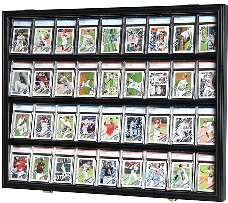 DisplayGifts Pro-Collector's Graded Sports Card Display Case for Football Baseball Basketball Hockey Comic Trading Cards, 98% UV Protection High Transparancy Acrylic Door (Black Finish)