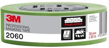 3M Pro Malerabdeckband 2060 für grobe Oberflächen, 1 Rolle, 36 mm x 50 m – UV- und wasserbeständig, für den Innen- und Außenbereich, geeignet für Maler- und Dekorationsarbeiten