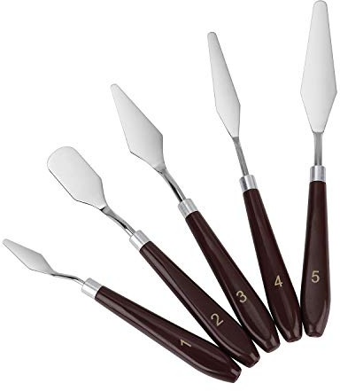 FT-SHOP Coltelli per Tavolozze 5 Pezzi Pittura Spatola Raschietto Acciaio Inox Palette Knife Set Color Mixing per Olio, Tela, Artisti Studenti