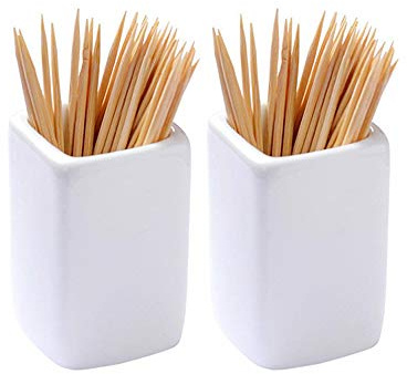 Sizikato 2pcs Simple Pure White Square Ceramic Toothpick Holder.