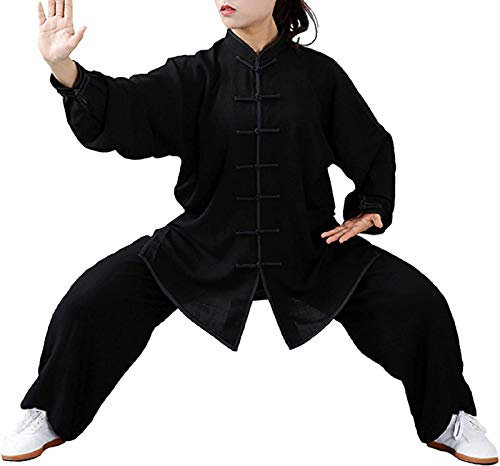 Tai Chi Anzug Herren,Baumwolle Und Leinen Tai Chi Kleidung Unisex Kampfsport Kleidung Kung Fu Kleidung Für Männer Und Frauen (EIN Set),Black-XXXL