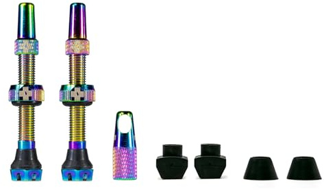 Muc-Off Valves Presta Tubeless - 44 mm - Valves de Vélo Anti-Fuite de Qualité Supérieure avec Outil Démonte-Obus de Valve Intégré - Irisé