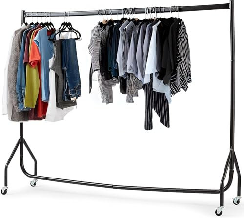 House of Home Superior Heavy Duty Clothes Rail 150kg Capacity – 6ft Metal Garment Rack with Lockable Wheels – Portable, No Tools Assembly, Powder Coated Black, Strong & Durable for Home or Shop