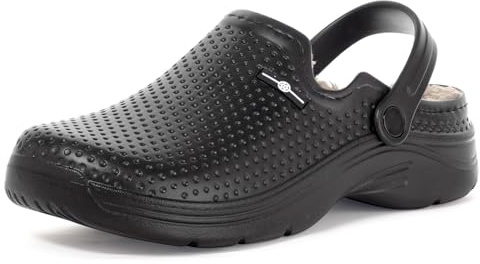 Zuecos Impermeable Zapatillas de Estar por casa para Mujer Hombre Forro Pelusa Caliente Confortable Pantuflas Invierno Interior Al Aire Libre, Negro, 46 EU