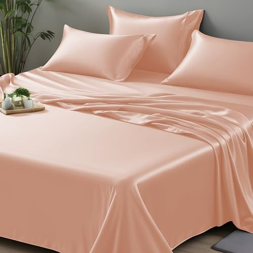 LINENWALAS Emperor Flat Sheet Only, 100% Organic Bamboo Silk Top Sheet, Flat Sheet for Emperor Size Bed, Soft, Breathable, Cooling Bamboo Bedding Flat Sheet (Rose Gold, Emperor)