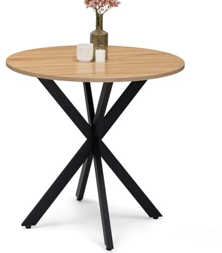 IDMarket - Runder Esstisch ALIX 4 Personen Spinnenfuß Holz und Schwarz 80 cm