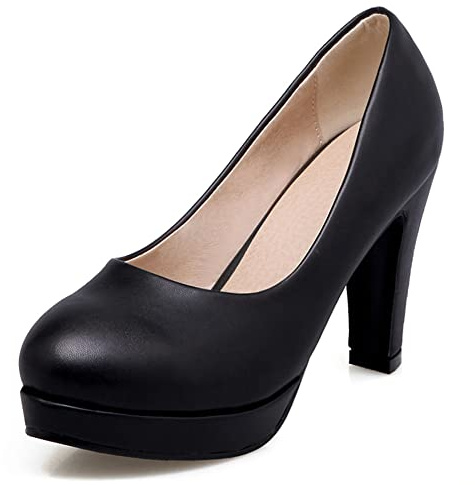 Escarpins à Talons Carrés pour Femmes, Pompe à Talon Élevé Bout Rond à Enfiler Robe Pumps avec Plateforme Mode Wtnqcr Noir Taille 43 EU