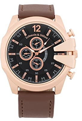 Lobstein & Söhne® Armbanduhr 12-Stunden Analog-Ziffernblatt, Wasserdicht bis 3 ATM, Verstellbarer Verschluss, inkl. Batterie und Verpackung, für Mode und Freizeit (Fridolin - braun)