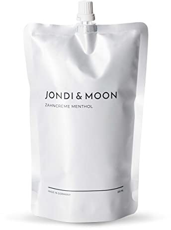 JONDI&MOON Toothpaste Menthol - 250 ml Refill Bag - Refillable Toothpaste with Natural Ingredients for White Teeth - Vegan, with Flourid, Natural Cosmetics