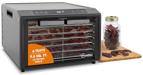 Excalibur Electric Food Dehydrator Select Series 6-Tray with Adjustable Temperature Control Includes Chrome Plated Drying Trays Stainless Steel Construction and Glass French Doors, 700-Watts, Black