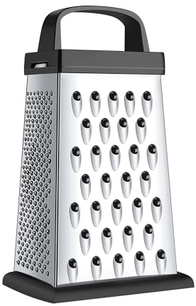 Cheese Grater, Mini Size 4-Sided Stainless Steel Grater, Food Shredder for Cheese, Parmesan, Vegetable, Dishwasher Safe, Black