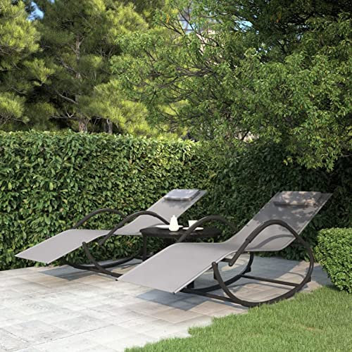 LAPOOH Schaukelliegen 2 STK Liegestuhl Balkon, Gartenliege, Sonnenliege, Deckchair, Saunaliege, Liegesessel, Sonnenstuhl, Grau Stahl und Textilene
