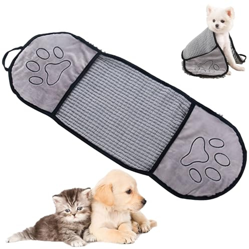Xusxes 1 Stück Mikrofaser Haustier Badetuch,Extra Saugfähig Chenille Haustierhandtuch,30 * 15 * 6 cm Haustier Badetuch (Grau), für Katzen und Hunde,Schnell Trocknend,Kuschelweich, Langlebig﻿