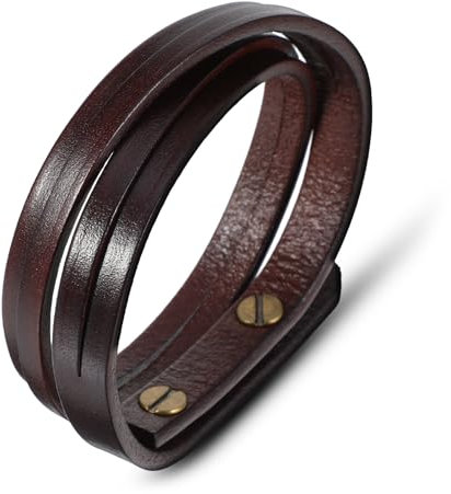 Telooco Gothic Lederarmband Herren Punk Armbänder Braun Vintage Lederwickel Herrenarmband Metall Druckknopf Halloween Leder Armreif Punkrock Leder Armband mit Verstellbarer Schnalle