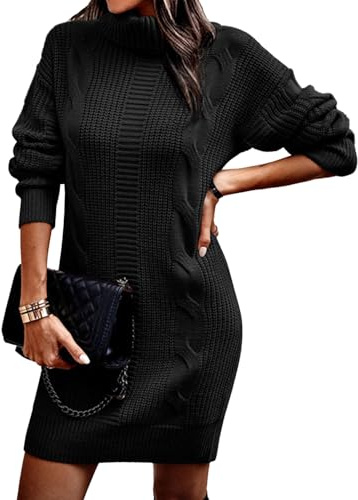 Rayson Vestidos Mujer Casual Invierno Vestido Largo Mujer Elegante con Medio Cuello Alto de Manga Larga Vestidos Invierno Mujer(Negro)