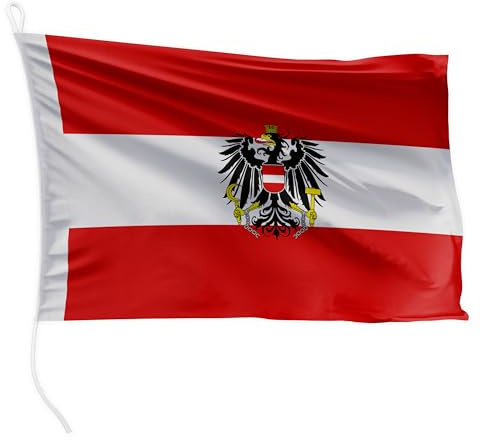 FLAGLY Premium Bootsfahne Österreich mit Adler 30 x 45 cm - 115g/m² Stoffgewicht - gedruckt, robust mit Strick & Schlaufe, Bootszubehör Motorboot (30 x 45 cm - Österreich mit Adler)