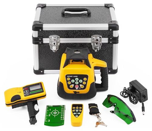 Green Beam Automatic Rotating Rotary Laser Level - Self-Leveling Precision Measuring Tool for Construction and Layout Ideal for Indoor & Outdoor Projects with Adjustable Brightness and 360-Degree