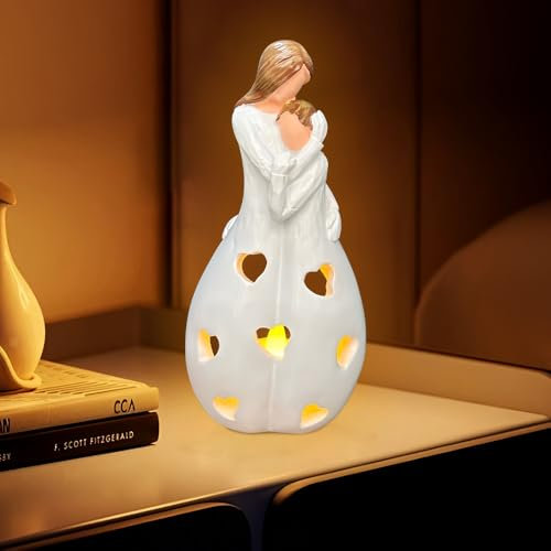 KBIBCK Mother and Daughter Candle Holder Statue, Gift for Mom From Daughter, Candle Holder Statue with Flickering LED Candle for Mother's Day, Figure CandleHolder Giftt for Mom’s Birthday,Mothers Day