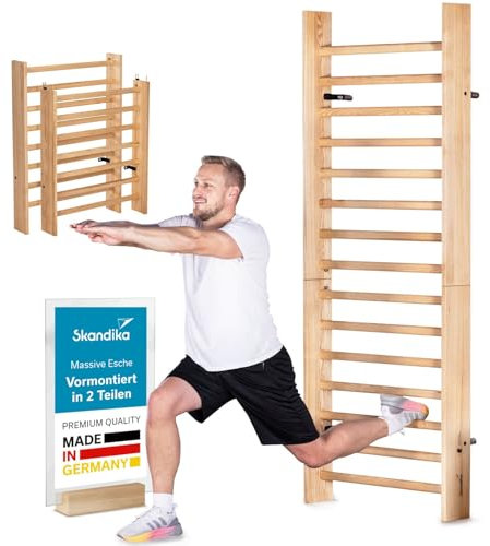 Skandika Espalier en Bois Vira | Espalier pour Adultes, prémonté, Made in Germany, frêne Massif d'Allemagne, 218 × 85,5 cm, jusqu'à 130 kg | Echelle Musculation Fitness Espalier Gym Adulte