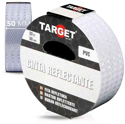 TARGET Cinta Reflectante Adhesiva, Advertencia Señalización Marcaje Alta Visibilidad Peligro Seguridad (BLANCO, 33 M X 50 mm)