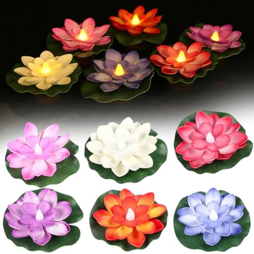 Luci galleggianti per piscina, 6 pezzi, decorazione a fiore di loto, luce a forma di fiore di loto, luci galleggianti a forma di ninfea, luci galleggianti per stagno e laghetto