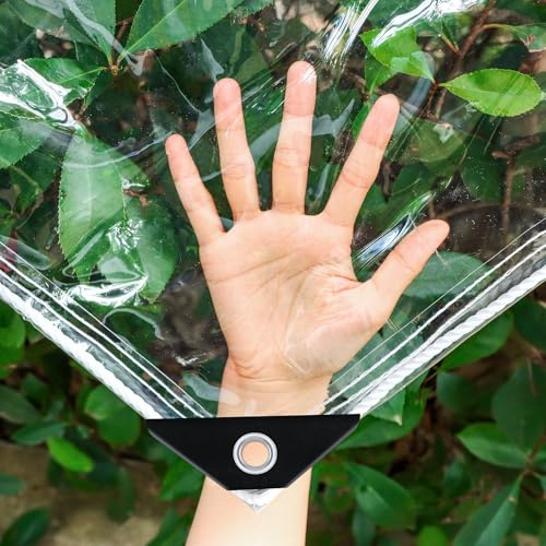 Clear Vinyl Tarp 6X8ft, Clear Tarps Heavy Duty Waterproof Tarp Cover with Grommets and Reinforced Edge, 14Mil Transparent Tarpaulin for Patio Enclosure, Outdoor Rainproof Canopy, Chicken Coops Cover
