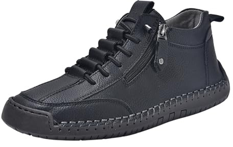 Zapatos de cuero para mujer, otoño e invierno, botas de costura hechas a mano, con cordones, altura descalza, zapatos con cremallera, antideslizantes, zapatos informales, pies anchos, mocasines