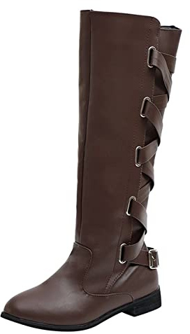 Overknees västerländska stövlar dam långa stövlar, spetssko hög klack stövlar kvinnor mode lång fotled slip on skor klassiska ankelstövlar med låg klack Overknees snöstövlar