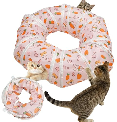 Cat Tunnels for Indoor Cats, Interactive Carrot Play Tunnel, Foldable Rabbit Tunnel and Hideout, Pop-up Play Tunnel for Cats, Puppies, Rabbits, Small Animals, Guinea Pigs, 31.5 L x 10.2 D
