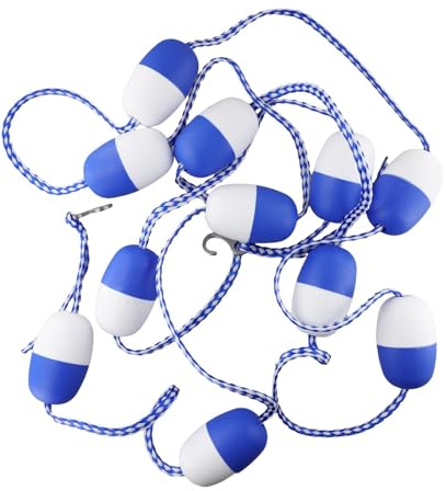 VIRELLO Cuerda de seguridad para piscina, línea de carril de 5 m con bolas flotantes de 7 cm para visibilidad, divisor de nailon blanco y azul para piscinas