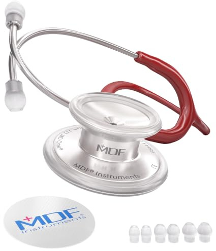 MDF Instruments, MD One Stainless Steel Premium Dual Head Stethoscope, Adult, Burgandy Tube, Silver Chestpieces-Headset, MDF77717