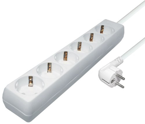 Maxtrack Transmedia Steckdosenleiste 6-fach, Schutzkontakt-Stecker, 6 Schutzkontakt-Kupplungen, Länge: 10 m, weiß NV4-10WL